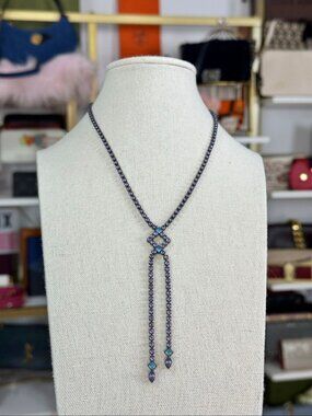 NWOT Vintage Givenchy Blue Purple Lavender Crystal Gun Metal Black Necklace